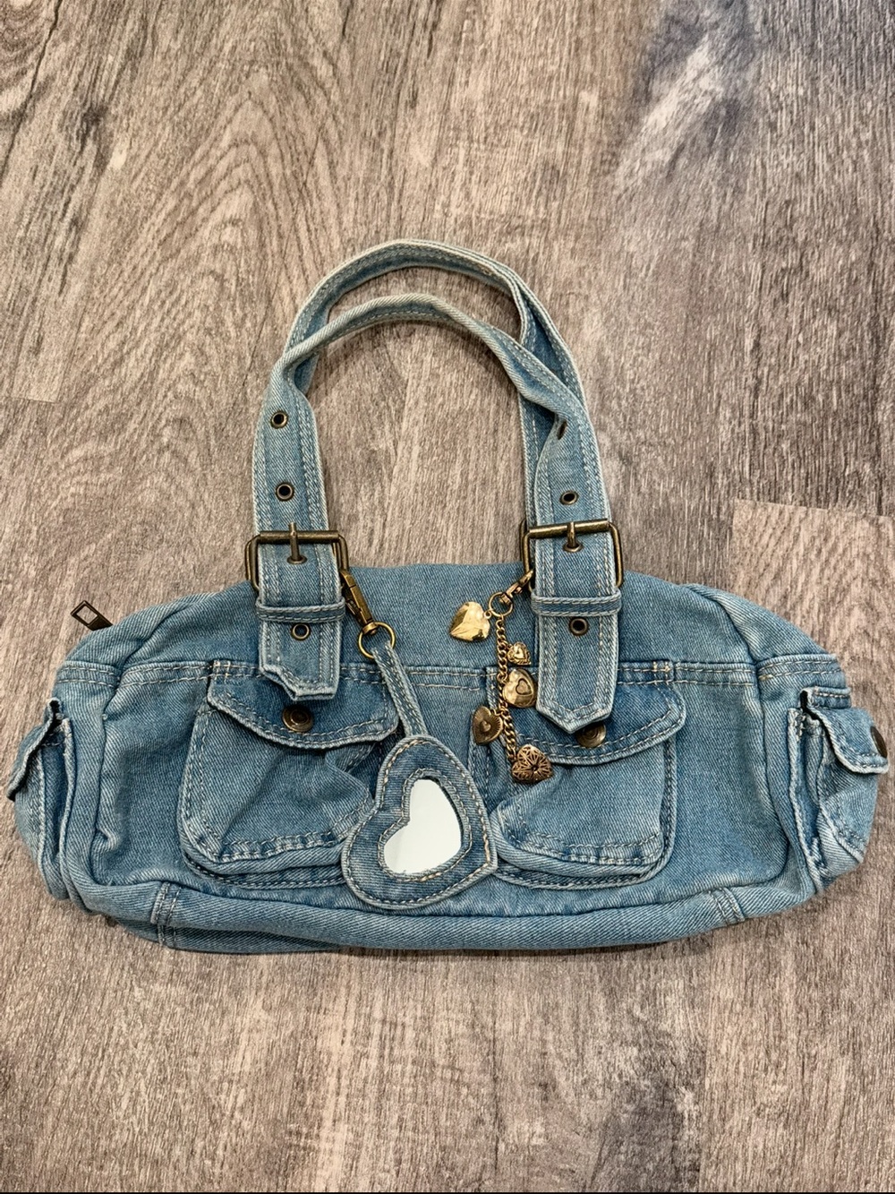 Urban Outfitters BDG Y2K Denim Shoulder Bag Blue Heart Mirror Charm